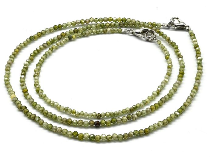 Choker and bracelet made of cubic zirconia ball 2mm, olive color, 45cm; 17cm