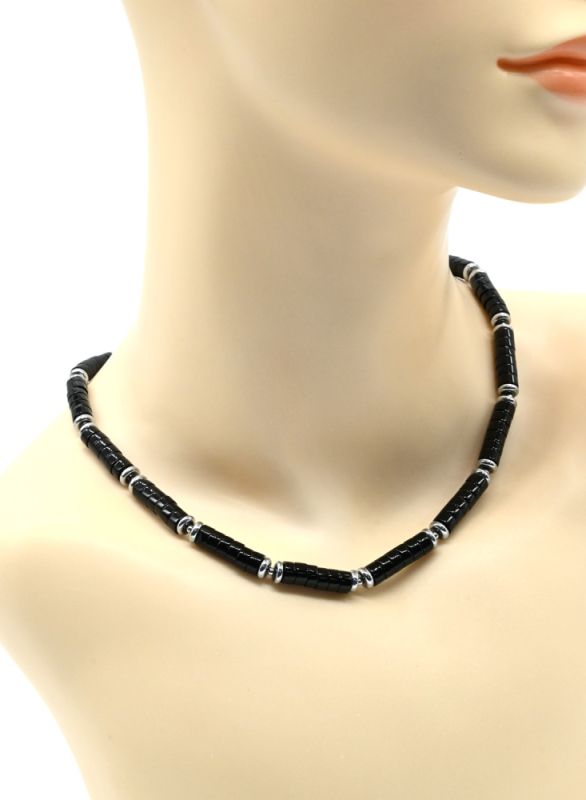 Choker made of black agate discs 6mm, 43cm