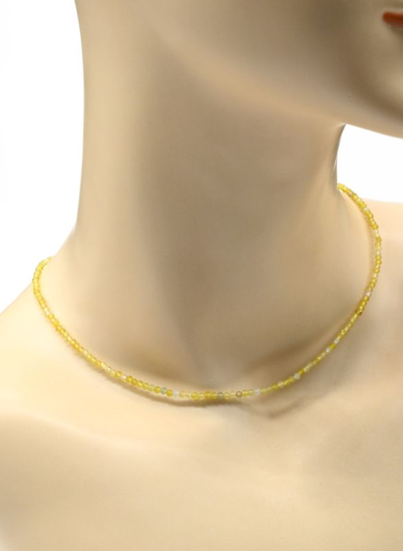 Choker made of tinted agate ball 2mm yellow, 39cm