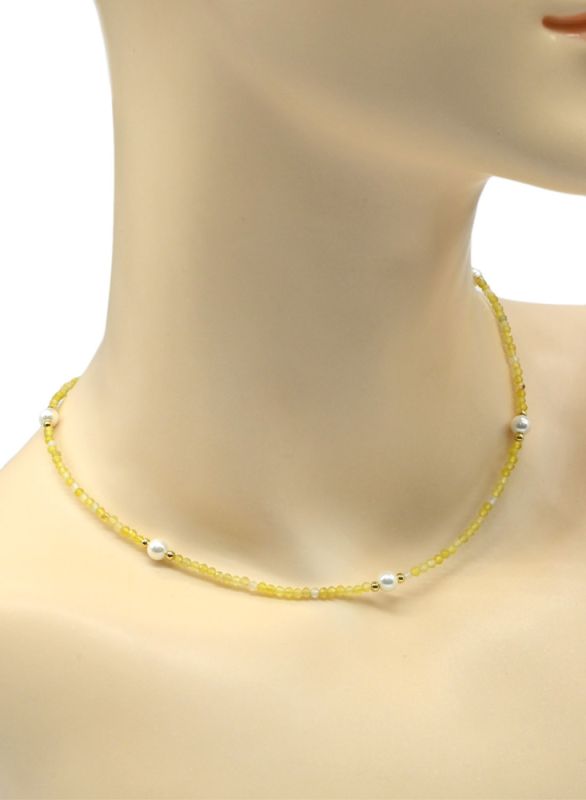 Choker made of tinted agate ball 2mm yellow, insert Majorca ball 5mm, 39cm