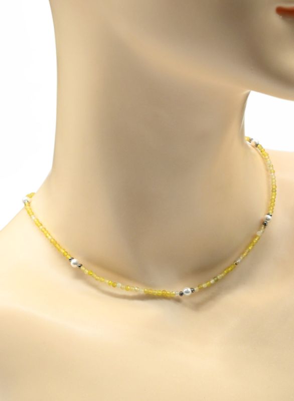 Choker made of tinted agate ball 2mm yellow, insert Majorca ball 5mm, 39cm