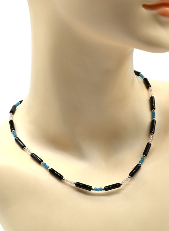 Choker made of agate cylinder 13*4mm with zircon, 45cm