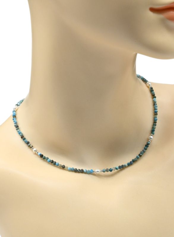 Choker made of apatite ball 3mm, insert majorca ball 4mm, 40cm