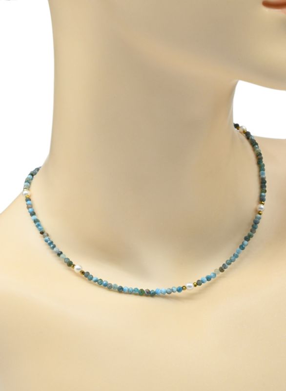 Choker made of apatite ball 3mm, insert majorca ball 4mm, 40cm