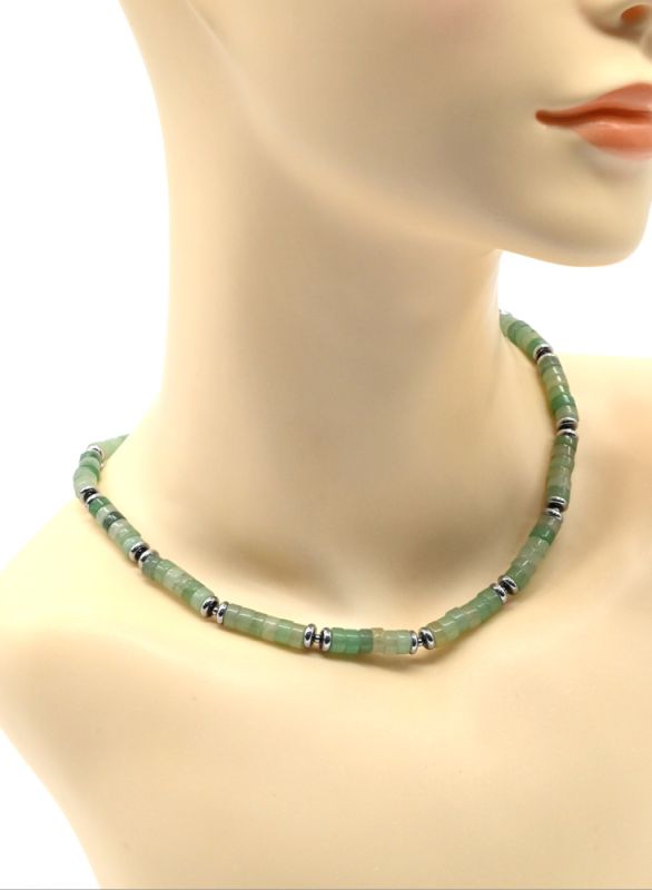 Choker made of aventurine green discs 6mm, 43cm