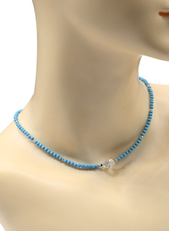 Artificial turquoise choker ball 3mm, zircon insert, 40cm