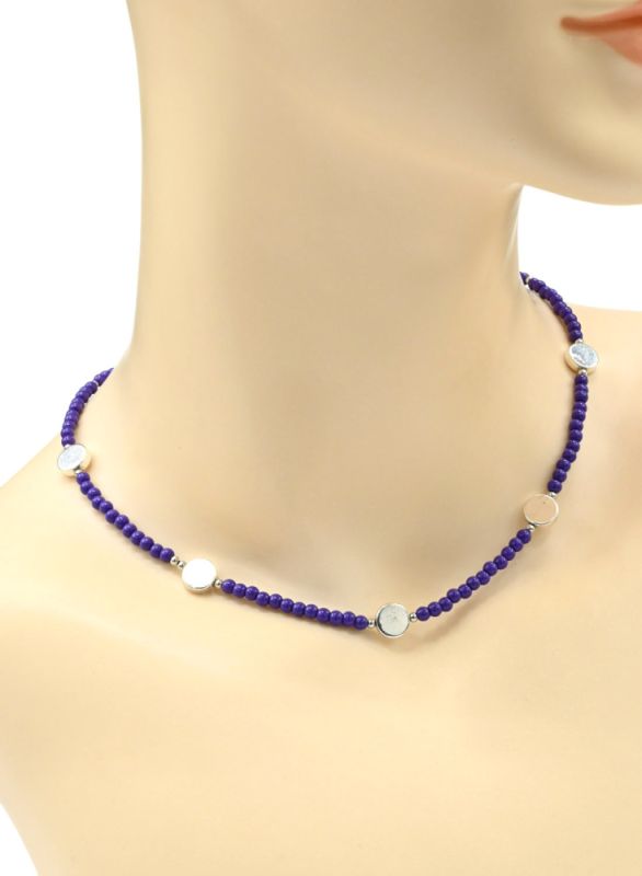 Choker made of beads "Circle" ball 3mm violet color, 39cm