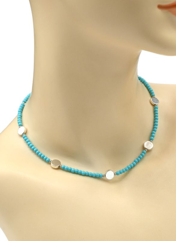 Choker made of beads "Circle" ball 3mm blue color, 39cm.