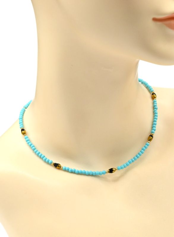 Bead choker "Ovals" ball 3mm blue color, 39cm