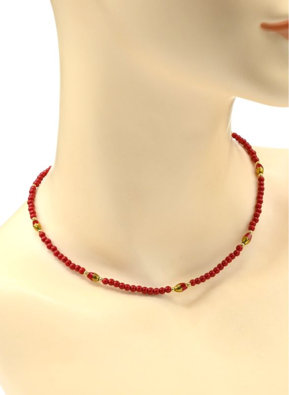 Bead choker "Ovals" ball 3mm color red, 39cm