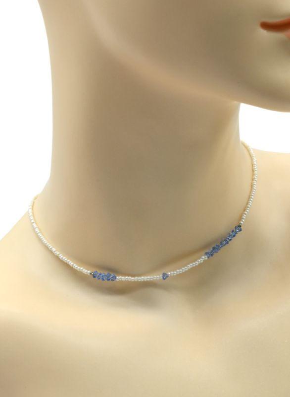 Majorcan choker with zircon rondel 2*1mm color white, 39cm