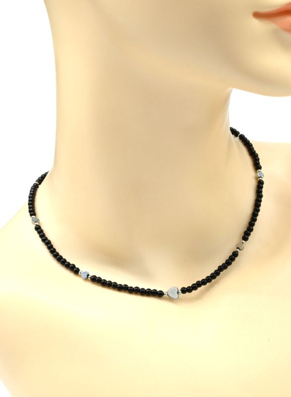 Choker made of beads "Hearts" ball 3mm black, 39cm