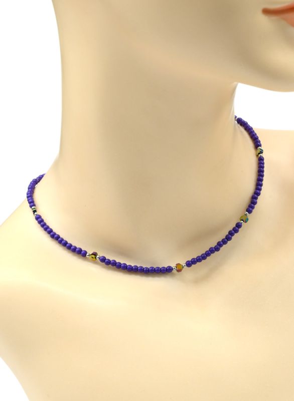 Choker made of beads "Hearts" ball 3mm violet color, 39cm