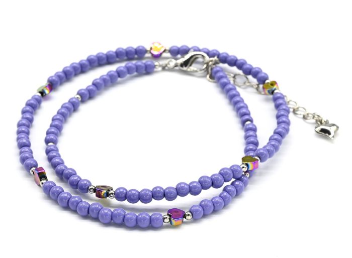 Choker made of beads "Hearts" ball 3mm lavender color, 39cm