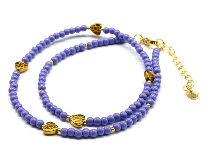 Choker made of beads "Hearts" ball 3mm lavender color, 39cm