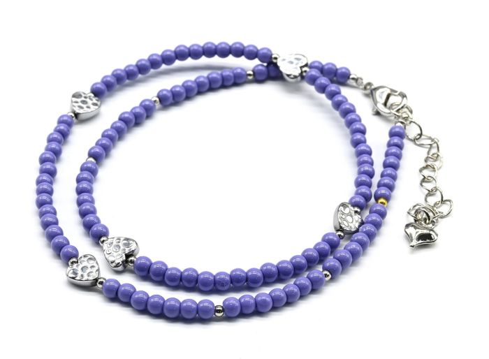 Choker made of beads "Hearts" ball 3mm lavender color, 39cm