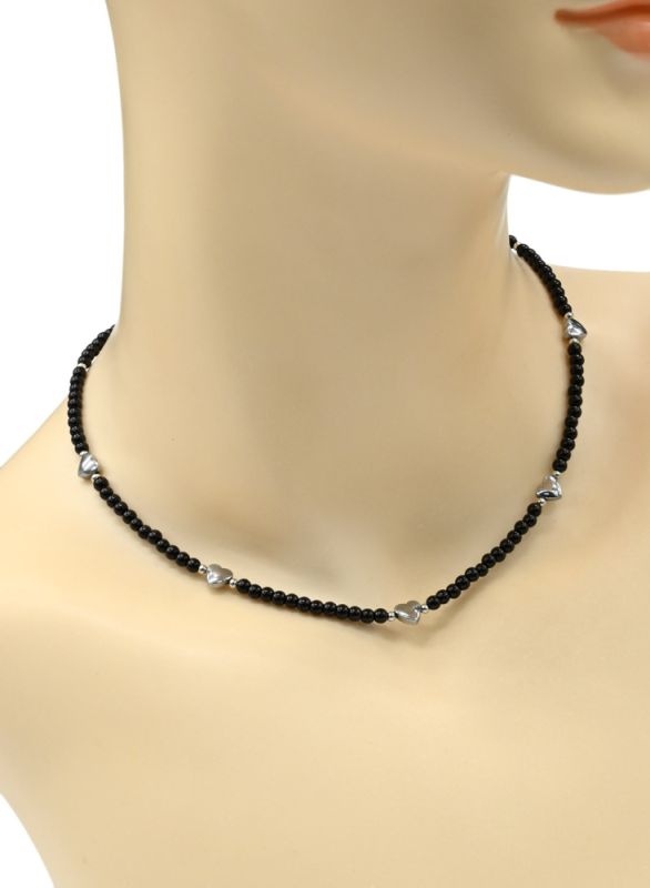 Choker made of beads "Heart" ball 3mm black, 39cm