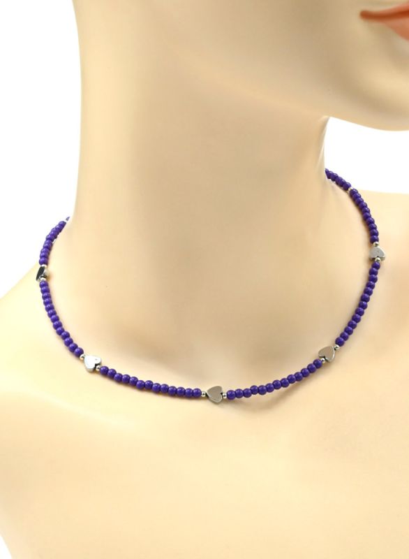 Choker made of beads "Heart" ball 3mm violet color, 39cm