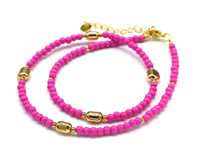 Choker made of beads 3mm bead with fuchsia inserts, 39cm