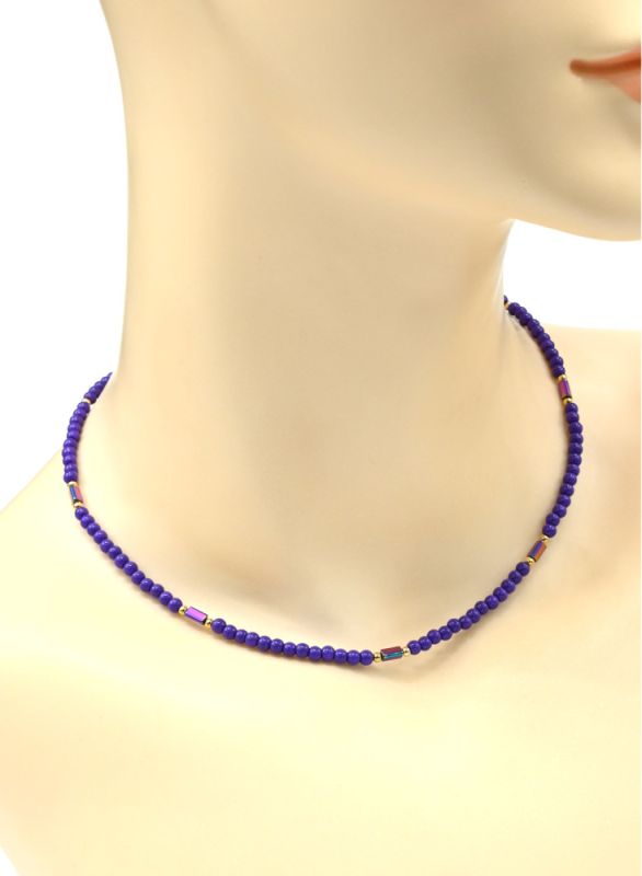 Choker made of beads "Triangles" ball 3mm violet color, 39cm.