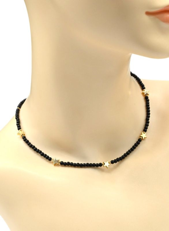 Choker made of beads "Stars" ball 3mm black, 39cm