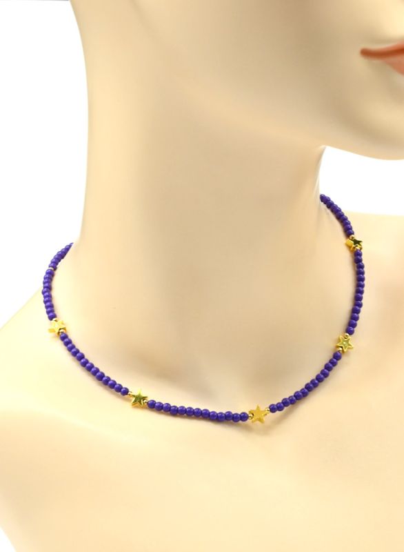 Choker made of beads "Stars" ball 3mm violet color, 39cm