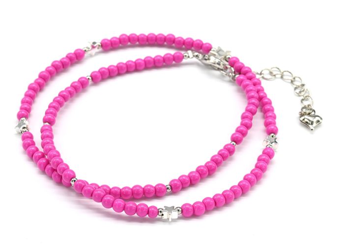 Choker made of beads "Stars" ball 3mm fuchsia, 39cm