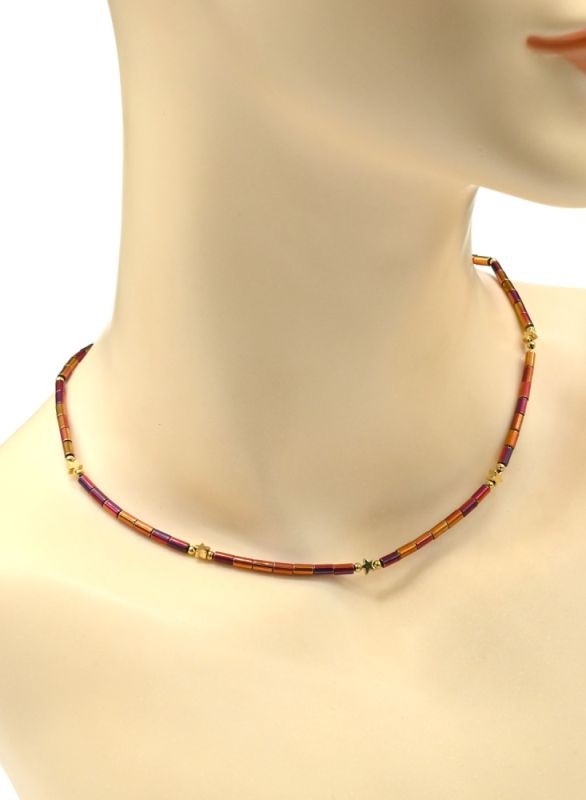 Choker made of Czech glass "Stars" cylinder 2*4mm colored chameleon, 40cm