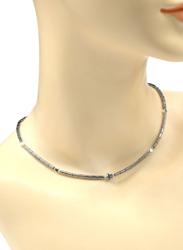 Choker made of Czech glass "Stars" cylinder 2*4mm silver color, 40cm