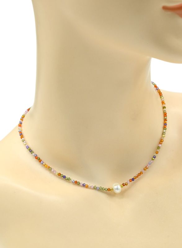 Choker made of cubic zirconia with pearls ball 2mm color assorted, 38cm