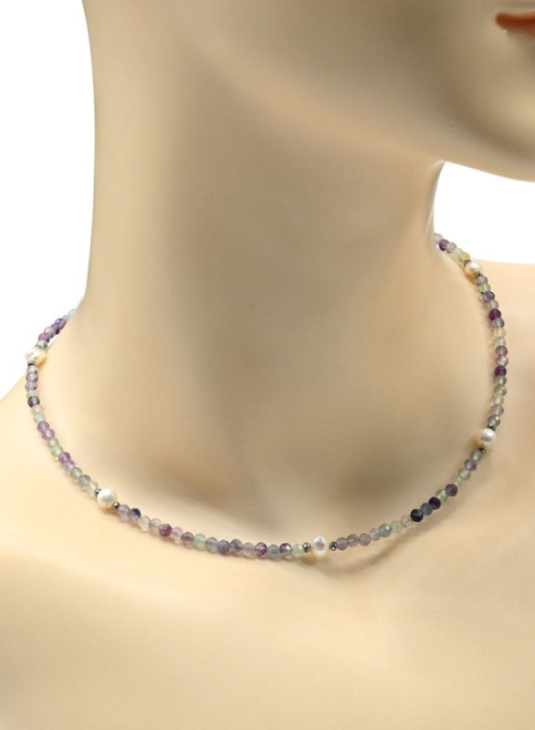 Fluorite choker ball 3mm, pearl insert 5*6mm, 39cm