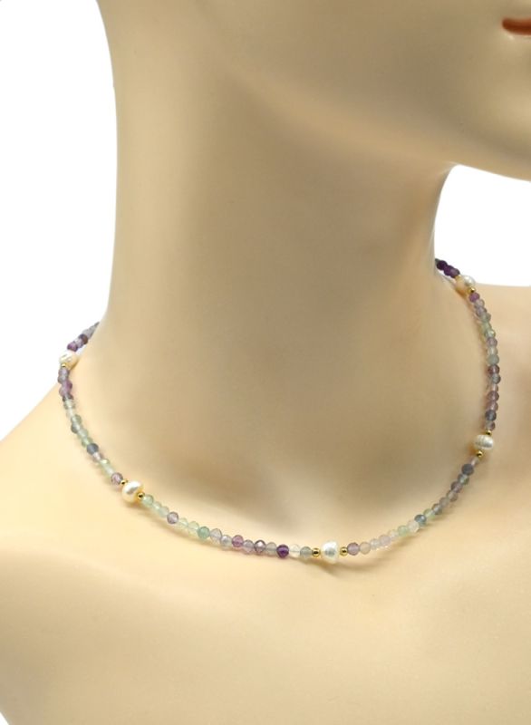 Fluorite choker ball 3mm, pearl insert 5*6mm, 39cm