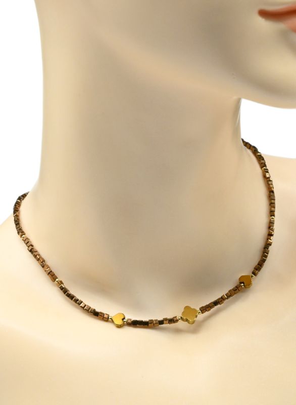 Choker made of hematite cube 2mm color chocolate, 39cm