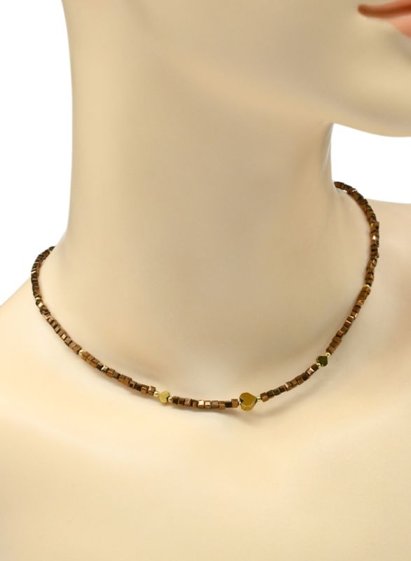 Choker made of hematite cube 2mm color chocolate, 39cm