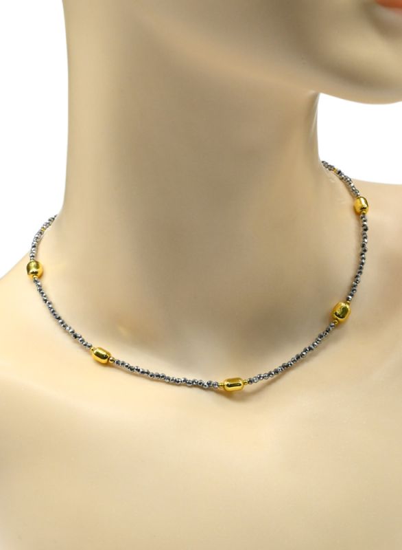 Hematite choker ball 2mm silver color, insert barrel 4*6mm, 39cm