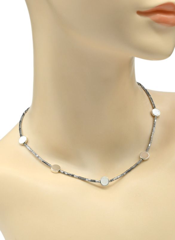 Hematite choker cylinder 2*3mm silver color, insert circle 8mm, 40cm