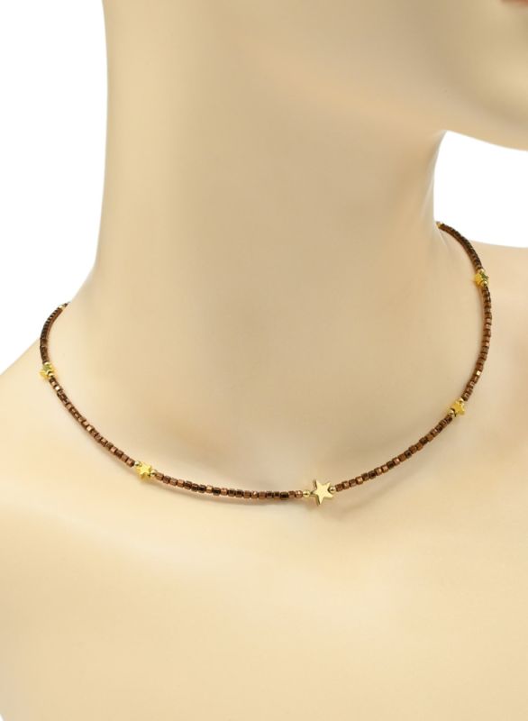 Choker made of hematite "Zvezda" cube 2*2mm color chocolate, 39cm