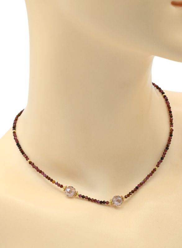 Garnet choker with zircon pendant, pink, 39cm