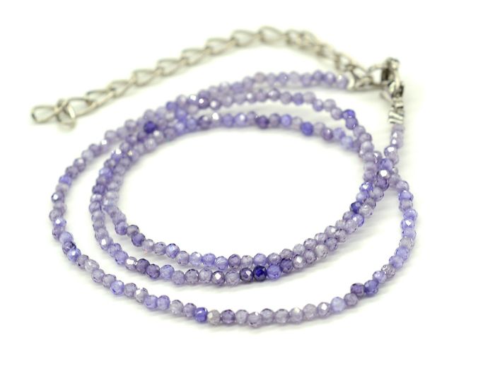 Choker made of faceted small beads 2mm, violet cubic zirconia, 39cm