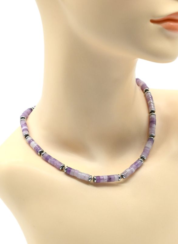 Calcite choker tinted discs 6mm color-amethyst, 42cm