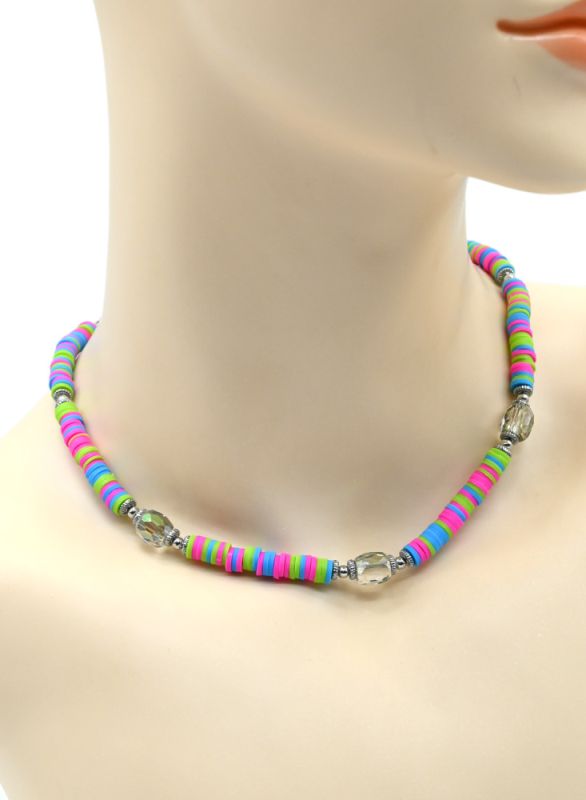 Choker on the neck made of rubber with zircon color assorted, 40cm