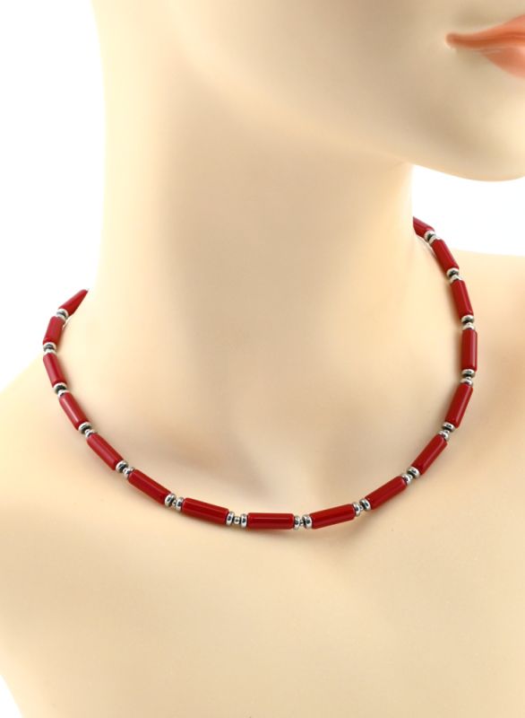 Coral choker (imitation) cylinder 4*13mm, 39.5cm