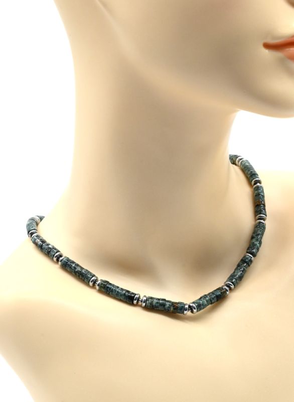 Choker made of quartz tinted discs 6mm color amazonite, 42cm