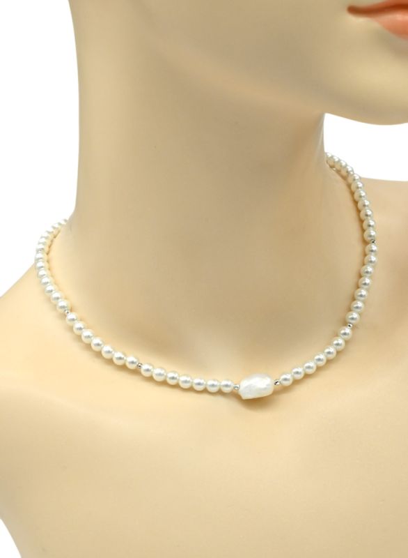 Majorcan choker ball 5mm, baroque pearl insert 10*12mm, 40cm