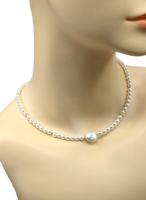 Majorcan choker ball 5mm, baroque pearl insert 12*12mm, 40cm