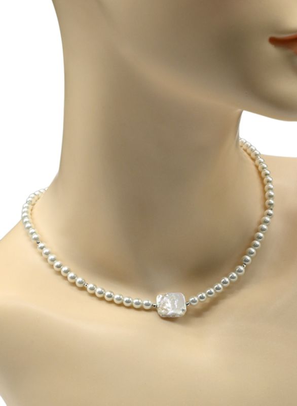 Majorcan choker ball 5mm, baroque pearl insert 13*15mm, 40cm