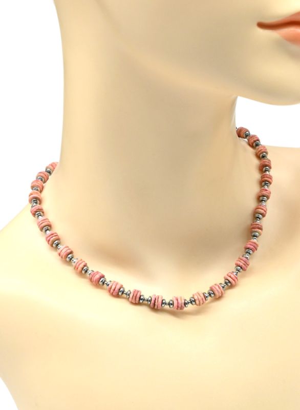 Shell choker 6mm discs with hematite, pink, silver, 40cm