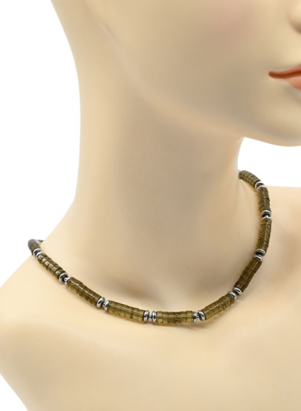 Choker made of rauchtopaz discs 6mm, 43cm