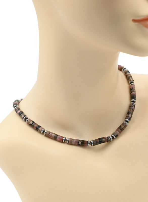 Choker made of rhodonite discs 6mm, 42cm