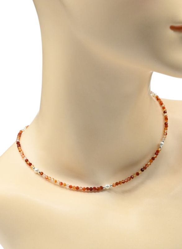 Carnelian choker ball 3mm, majorcan insert ball 4mm, 39cm